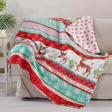 Levtex - Let It Snow - Quilted Throw - 50x60in. - Christmas Fun in Red, Turquoise, Green, White - Reversible Pattern