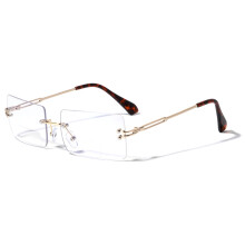 Occhiali da lettura bifocali da uomo senza montatura in metallo con lenti trasparenti anti-luce blu - Protezione UV per computer +2.50