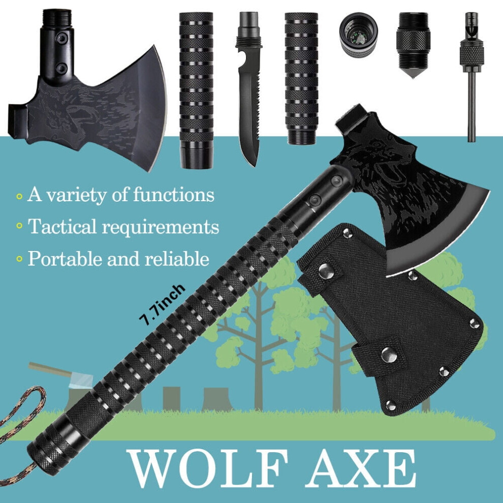 MDHAND Camping Axe Survival Hatchet Portable Multi-tool Tactical Folding Hiking Emergency Flashlight Outdoor Adventure Tools