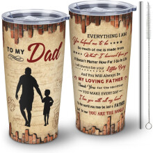 Cadeaus voor papa van zoon - Verjaardags- en kerstbeker van 590 ml met rietje - Past perfect bij de cadeaus voor de beste papa ooit.