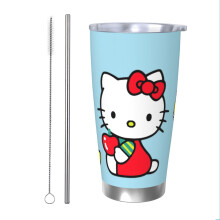 Gobelet isotherme Hello Kitty de 590 ml (20 oz) avec couvercle à clapet et paille, garde les boissons froides et chaudes, en acier inoxydable,