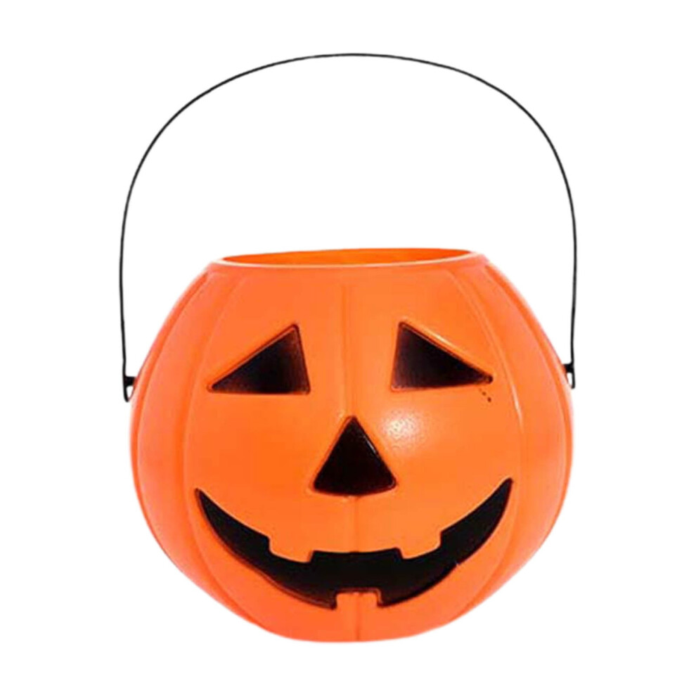 Cute Plastic Pumpkin Candy Bucket With Handle, Reusable Halloween Pail For Trick Or Treat Party 9389440395237
