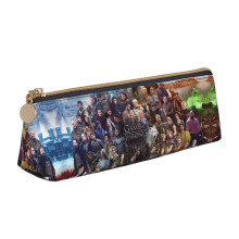 Game of Thrones Triangle Pen Pouch, Black Leather Pencil Case with Zipper, Compatible with Fountain Pens, Markers, Makeups, Coins - White