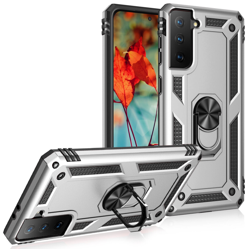 Compatible With Samsung Galaxy S21+ Case, Ring Holder Kickstand Magnetic Hybrid Rugged Shockproof Cover, Darkgreen 9083649981153