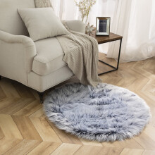Deluxe Ultra Soft Faux Sheepskin Fur Series Fluffy Decorative Indoor Shag Area Rug, 3 x 3 Feet Round, Navy and White, 1 Pack