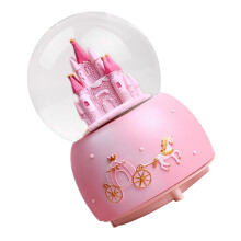 Fairy Tale Snow Globe Music Box with Pink Crystal Ball, Manual Snowfall Effect Home Decor