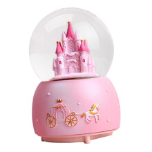 Pink Princess Castle Snow Globe Music Box with Clear Crystal Ball for Girls Bedroom Decor