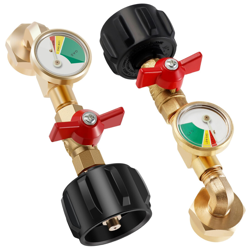 2 Pack Propane Refill Adapter With Gauge For 1 Lb Bottles, Fits 540 Lb Qcc1 Type1 Tanks, Brass 9164114647023