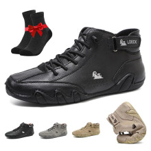 Waterproof Men's Orthopedic Suede Boots, NonSlip Breathable Walking Shoes with Bonus Socks, Size 9