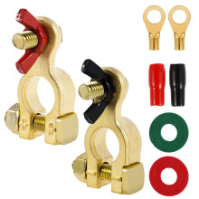 2/4Pcs Brass Battery Terminal Connector Kit with Washer, Marine Grade Positive Negative Clamp, Quick Release for Car Boat - Compatible with Standard