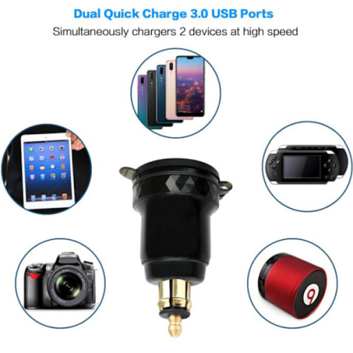 Motorfiets Aluminium DIN Hella Plug Dubbele USB Snellader Adapter A1 1