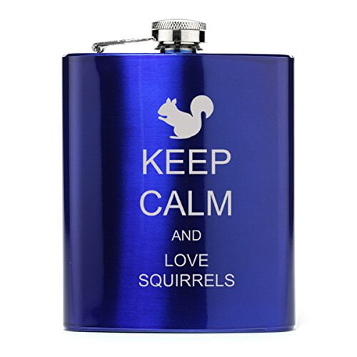 7oz Edelstahl-Flachmann „Keep Calm and Love Squirrels“ (Blau)
