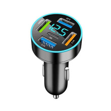 Chargeur de voiture 66 W avec 4 ports USB Type C, charge rapide, adaptateur pour téléphone de voiture avec affichage numérique I9I8 et 5 ports USB