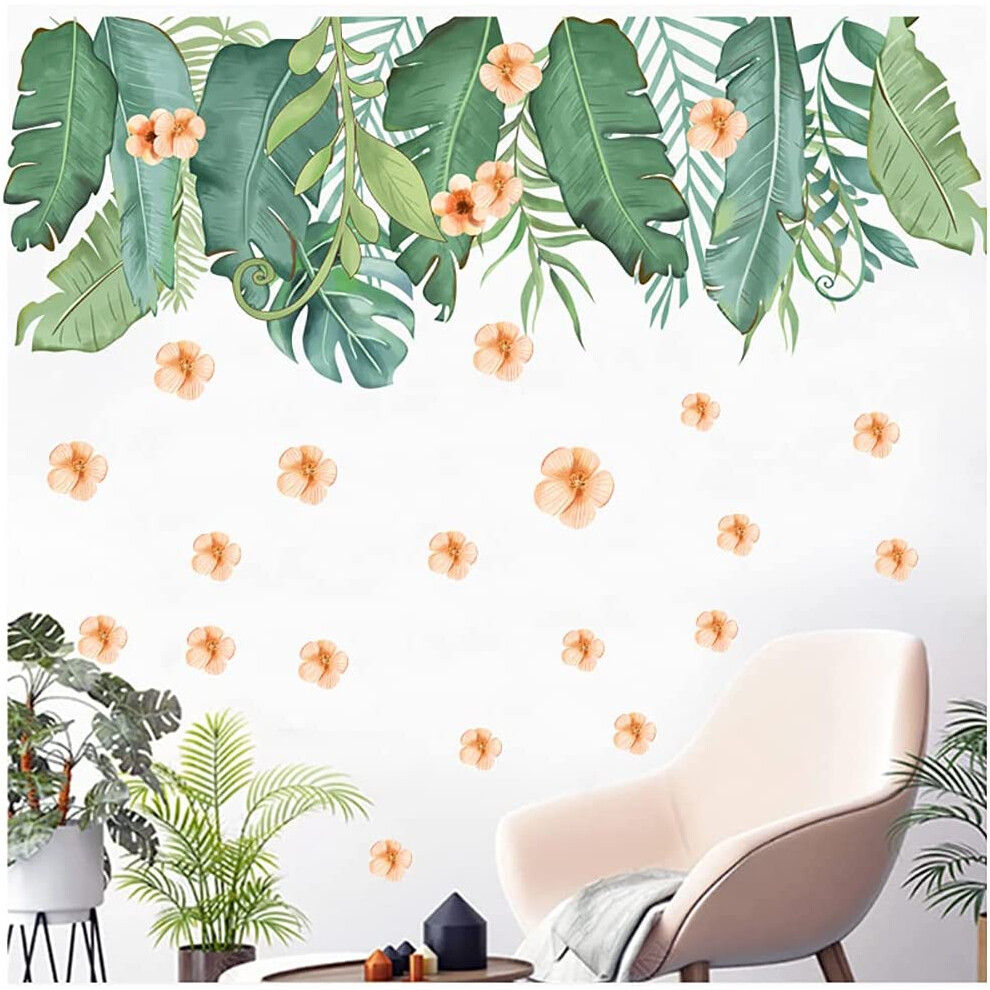Tropical Leaves Wall Decals Removable Jungle Palms Tree Plant Wall Stickers For Living Room Kids Room Bedroom Playroom Decor Green