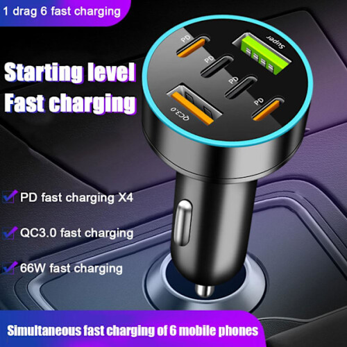 Φορτιστής αυτοκινήτου 66W4USB Type C Γρήγορης φόρτισης προσαρμογέας τηλεφώνου 2