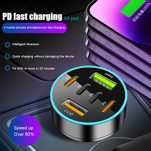 Φορτιστής αυτοκινήτου 66W4USB Type C Γρήγορης φόρτισης προσαρμογέας τηλεφώνου 1
