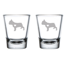 Set van 2 borrelglaasjes (50 ml) met schattige Franse bulldog en hartje.
