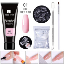 YATLTE Poly Extension Neglegel Sæt med UV-lys, Naturlig Pink Nude Poly Neglegel Starter Sæt med Slipopløsning og Værktøj til Neglekunst DIY