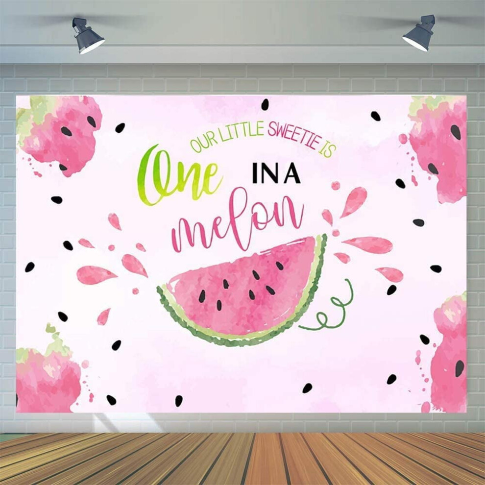 Custom 7X5ft Watermelon Theme Birthday Backdrop, One In A Melon 1St Birthday Background, Watercolor Summer Fruit Photography Background Compatible 9395123224923