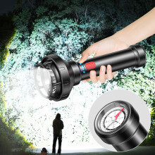 Uppladdningsbar ficklampa med kompass och zoom, USB-laddning, lång batteritid, robust design för camping, vandring, fiske och utomhusaktiviteter