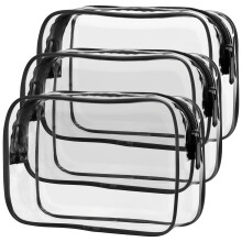 PACKISM Transparante Make-up Tasjes 3-pack - Inhoud: 1 liter, TSA-goedgekeurde reistoilet- en cosmeticatasjes voor handbagage, zwart, groot formaat