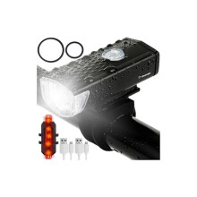 Paquete de 2 luces recargables USB para bicicleta (delantera y trasera) color negro.