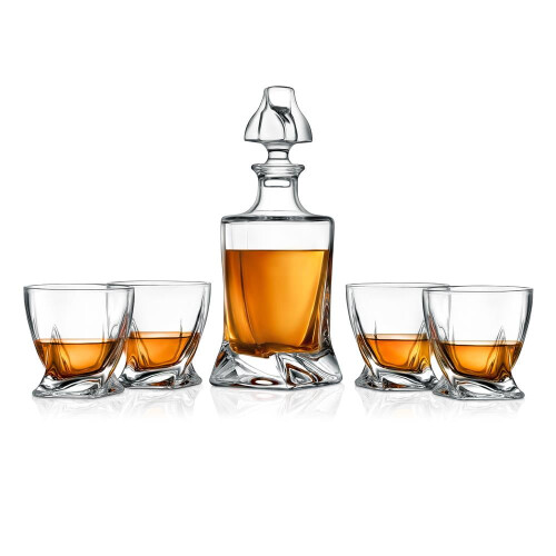 NutriChef Home Bar Whiskey Decanter, Σετ αερισμού από γυαλί ουίσκι με τέσσερα ποτήρια ουίσκι των