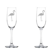 Set aus 2 Champagnerflöten aus Glas, Sektgläsern, Flamingo (8oz, Stiel)