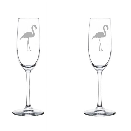 Σετ 2 ποτήρια σαμπάνιας με αφρώδη οίνο Flamingo (8oz με στέλεχος)