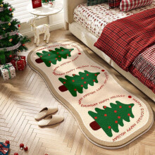 Christmas Tree Shaped Carpet Imitation Cashmere, White Bedroom Bedside Rug, compatible with Home Entrance, Bathroom, Kitchen Use