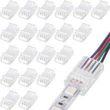 Conectores para tiras de luz LED, 20 conectores adaptadores LED impermeables, conectores para tiras de luz LED sin soldadura, 4 pines, 10 mm