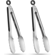 Küchenzangen-Set aus Edelstahl, 2-teilig, 23 cm, verriegelbare Metall-Küchenzange mit rutschfestem Griff (Schwarz)