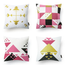 Phantoscope Geometrische Sierkussenserie van 100% Katoen, 45 x 45 cm, Roze/Goud, Set van 4