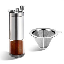 Manual Coffee Grinder with Precise Ceramic Burr, Foldable Handle, Stainless Steel for Travel