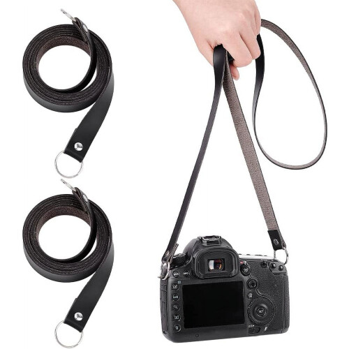 Alça de pescoço de couro PU preto de 55 polegadas para câmeras mirrorless e digitais, compatível com encaixe de ferro, alça de ombro fina para