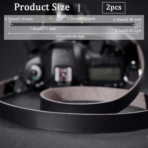 Alça de pescoço de couro PU preto de 55 polegadas para câmeras mirrorless e digitais, compatível com encaixe de ferro, alça de ombro fina para 1