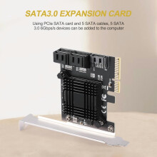 Placa de expansão controladora SATA III de 6 Gbps PCIe para 5 portas, adaptador para chassi de computador JMB585 com 5 cabos.