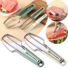 Poaug Cutter på rea utförsäljning Rostfritt stål Vattenmelon Cutter Fruktklämma Multifunktionell Hushållsfruktdelare2 (beige + Grön) Grön