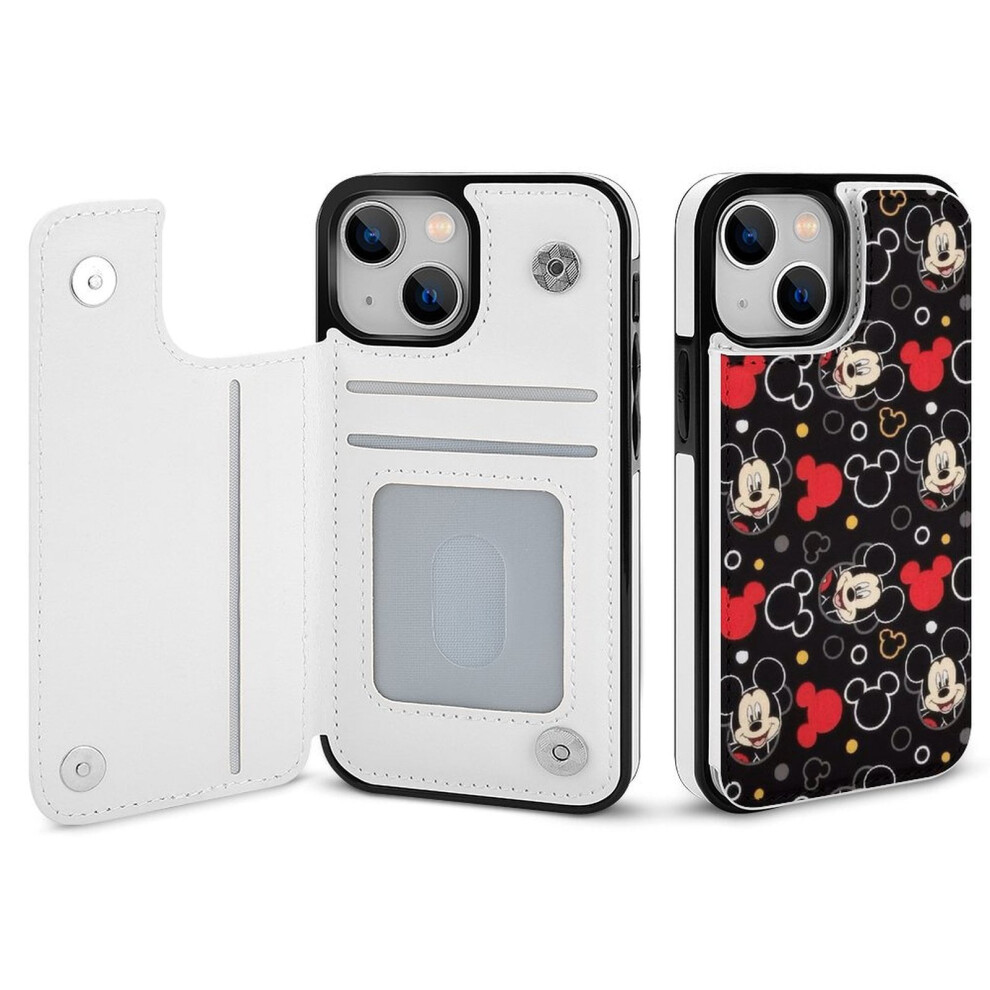 Mickey Mouse Compatible Iphone 14 Wallet Case With Card Holder, Pu Leather Folio, Magnetic Clasp, Shockproof Cover For Women/Girls 9110895202609