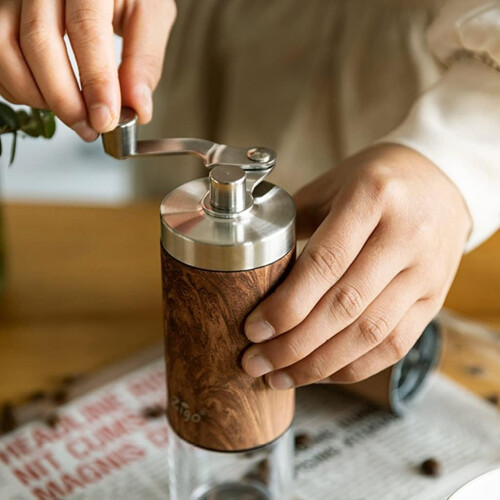 Manual Coffee Grinder with Adjustable Settings, Foldable Handle, Ceramic Burr, Easy to Clean, Brown 2