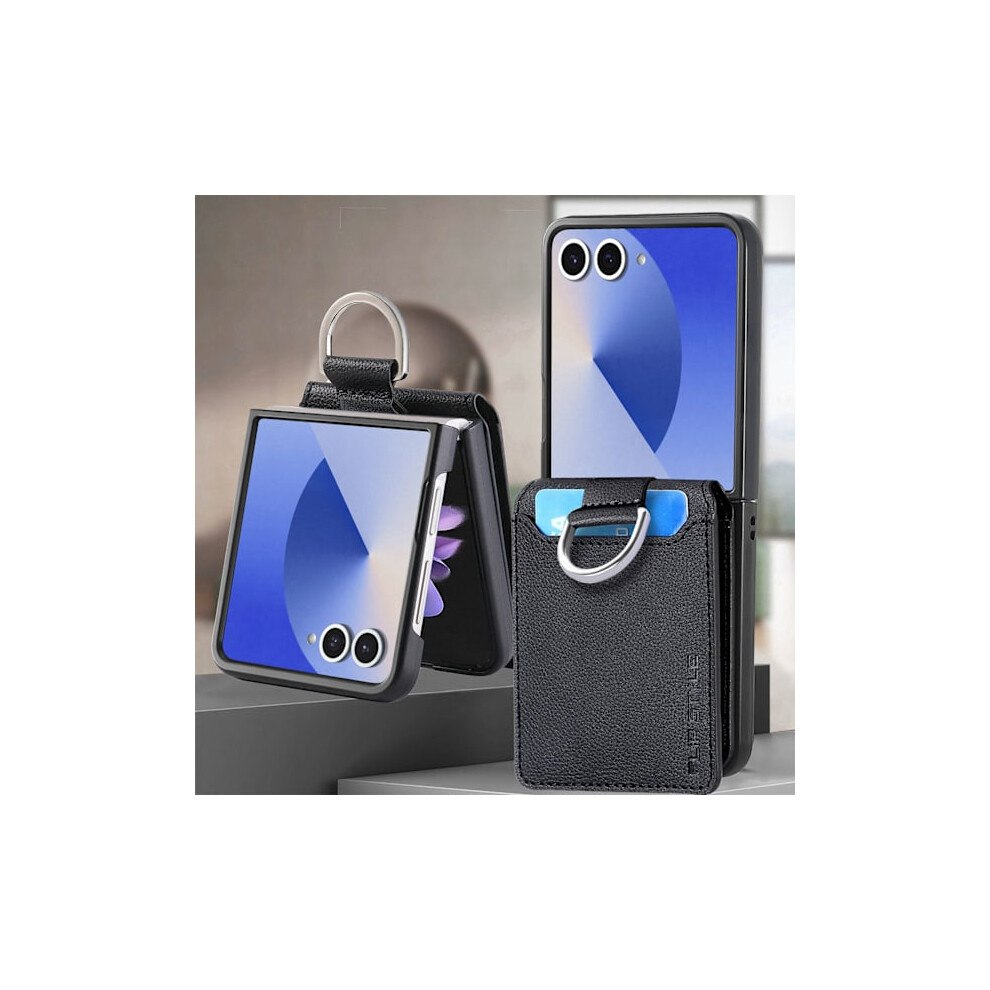 Compatible With Samsung Zflip7/6/5/4/3 Wallet Case Card Slot Wrist Strap Holder Mobile Phone Case Z Flip 3 Black 9071309702248