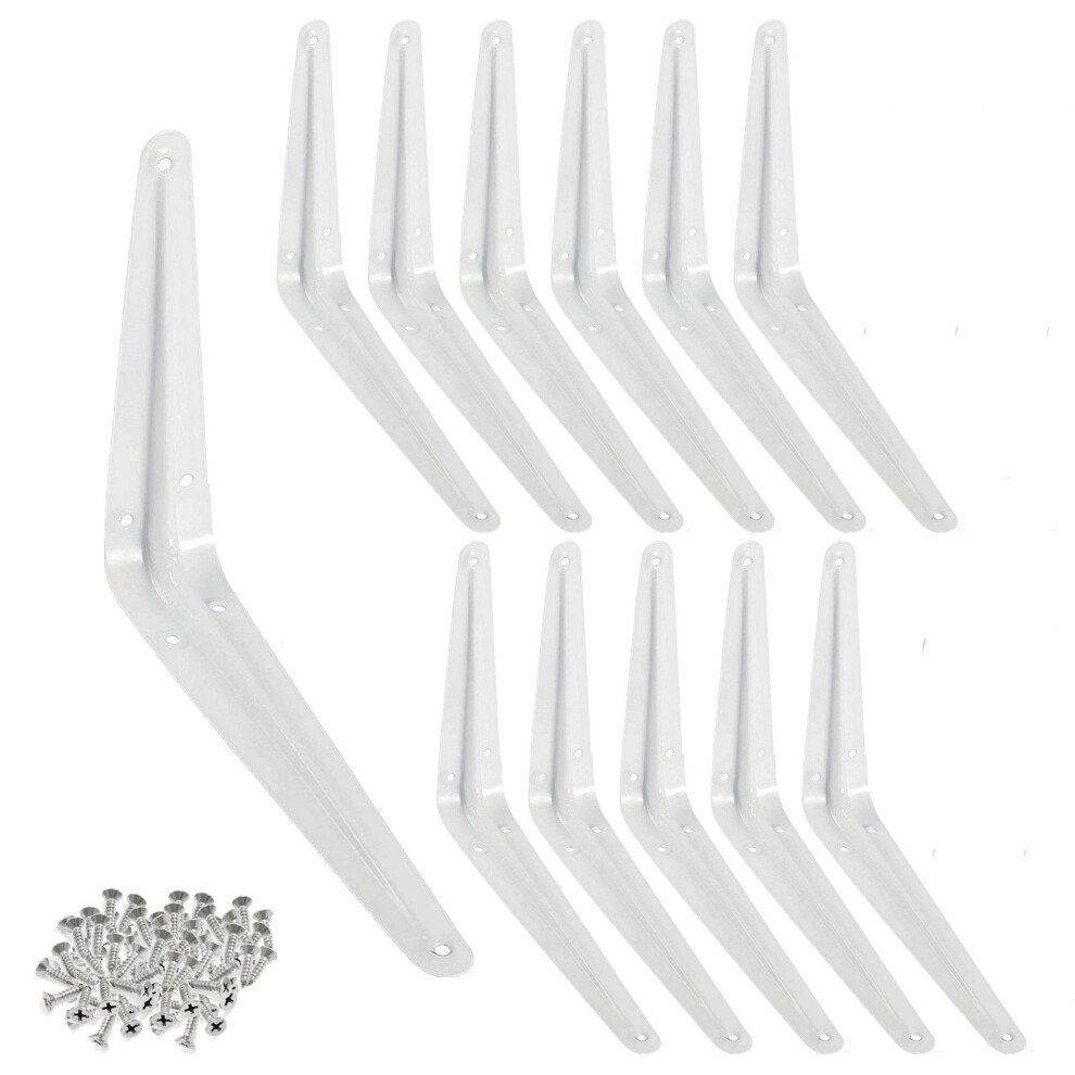 Wideskall Metal 6" X 8" Inch Wall Corner Angle Shelving Shelf Brackets, White, Pack Of 12 9071309702491