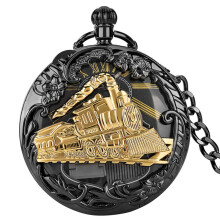 Train Steampunk Pocket Watch, Quartz Musical Movement Pocket Watch Music Box Fob Watch with Chain