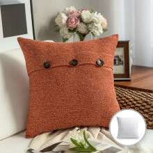 Phantoscope Farmhouse Series Cotton Blend Decorative Throw Pillow with Triple Button, 18" x 18", Orange, 1 Pack