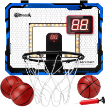 Ayieyill Indoor Basketball Hoop for Kids | Automatic Scoring with LED Light | Compatible with Door | Includes 3 Balls | Black Blue