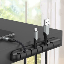 Kabelupphängare för skrivbordskabelorganisering i silikon, USB-kabelvinda, svart, 7 clips