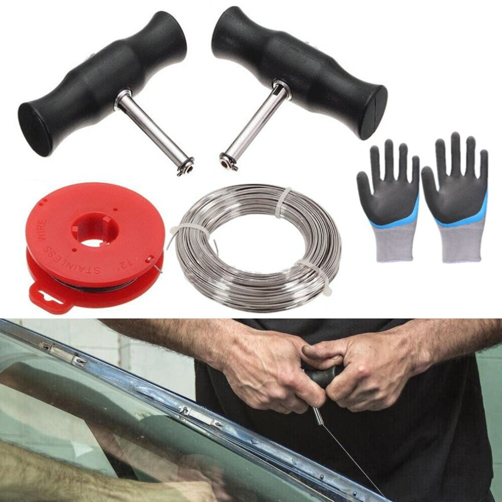 6Car Windshield Removal Tool Windscreen Glass Cutting Wire Handle Black 9425574801869