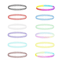 12er-Packung trendige, farbenfrohe Choker-Halsketten aus elastischer Spitze, mehrfarbig