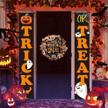 Luxtrada Décorations extérieures d'Halloween - Panneau de bienvenue, banderole « Des bonbons ou un sort », décoration à suspendre au porche