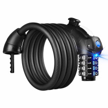 4 Cycling Heavy Duty 120cm Cable Combination Password Frosted Bike Cable Lock Cable Coded Lock with LED Light (Black)